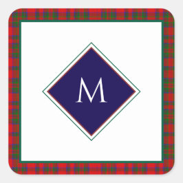 Adesivo Quadrado Red Christmas Wool Texture Plaid with Monogram