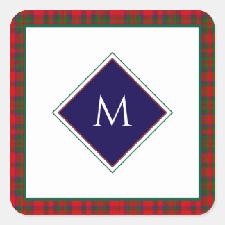 Adesivo Quadrado Red Christmas Wool Texture Plaid with Monogram