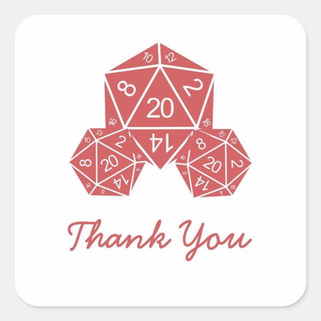 Adesivo Quadrado Red D20 Dice Obrigado Stickers (Frente)