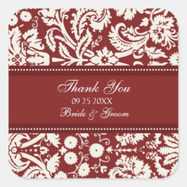 Adesivo Quadrado Red Damask Obrigado Marcar Favoritos De Casamento