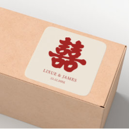 Adesivo Quadrado RED Double Happy Chinese calliografia asian