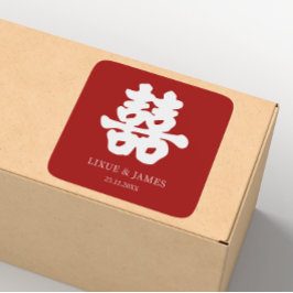 Adesivo Quadrado RED Double Happy Chinese calliografia asian