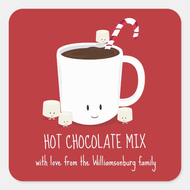 Adesivo Quadrado Red Family Name Hot Chocolate Mix Christmas (Frente)