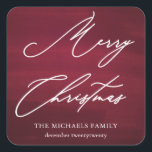 Adesivo Quadrado Red Felry Christmas Elegant Script<br><div class="desc">Marrom bonito e festivo vermelho Marrom Feliz Pau de Natal com elegante roteiro branco para caligrafia.</div>