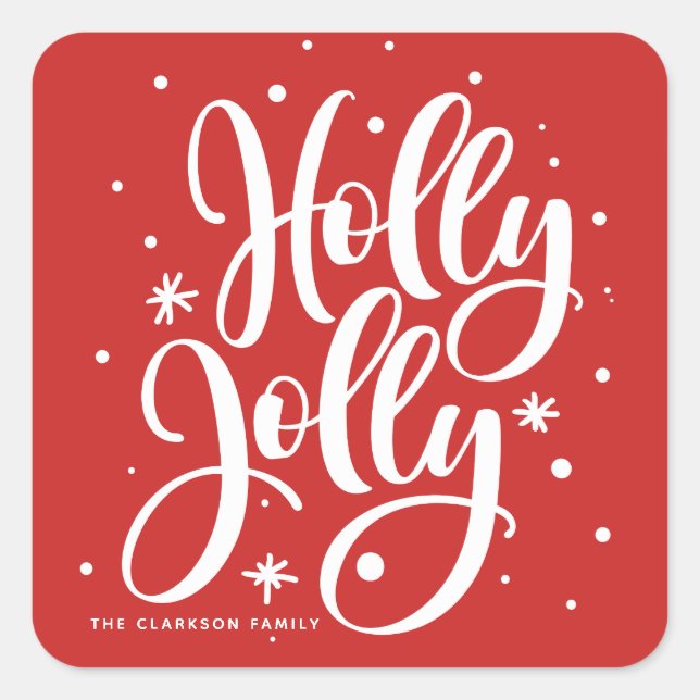Adesivo Quadrado Red Festive Holly Jolly Hand - Feriado (Frente)