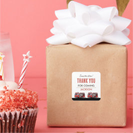 Adesivo Quadrado Red Fire Truck Party Décor | Custom Kids Birthday