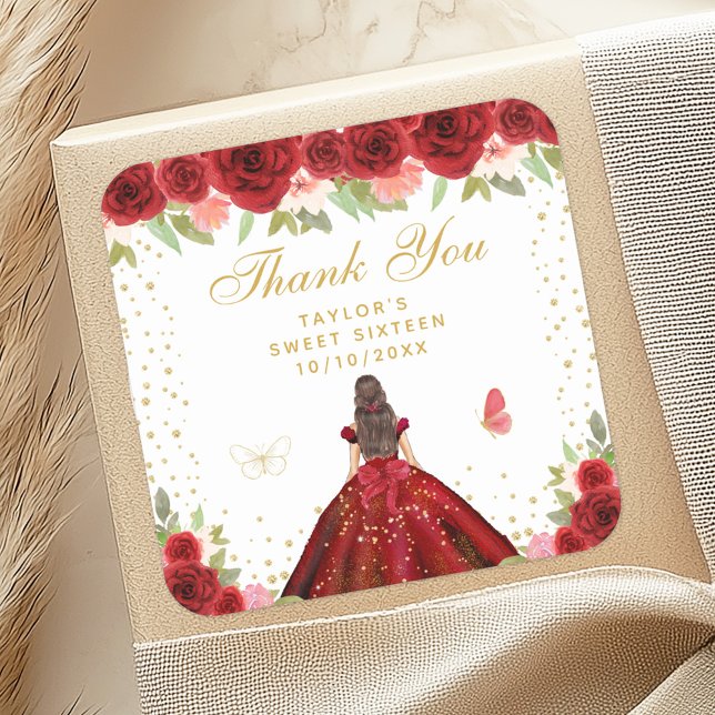 Adesivo Quadrado Red Floral Brunette Hair Princess Sweet (Criador carregado)