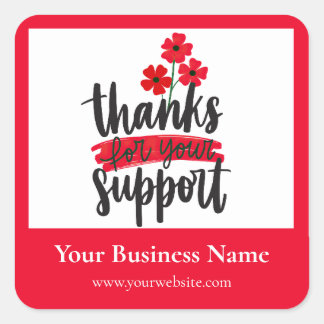 Adesivo Quadrado Red Floral Thank you business packaging sticker