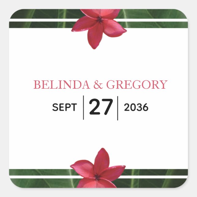Adesivo Quadrado Red Frangipani Plumeria Wedding (Frente)