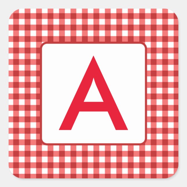 Adesivo Quadrado Red Gingham Check Monogramas Stickers Quadrados (Frente)