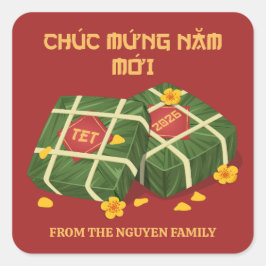 Adesivo Quadrado Red & Gold Banh Chung Vietnamese Tet 2026