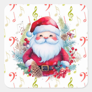 Adesivo Quadrado Red Green Music Notes e Papai Noel