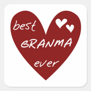 Adesivo Quadrado Red Heart Best Granma Ever T-shirts e presentes