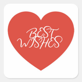 Adesivo Quadrado Red Heart Best Wishes Modern Minimalist.