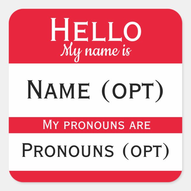 Adesivo Quadrado Red Hello Pronouns (Frente)