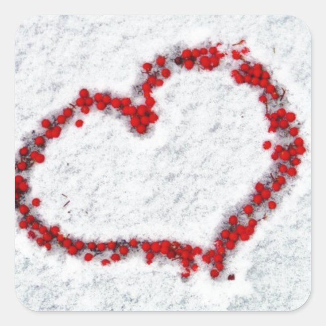 Adesivo Quadrado Red Holly Berry Heart (Frente)