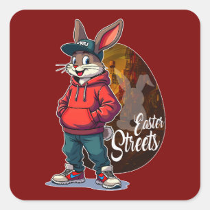 Adesivo Quadrado Red Hoodie Street Bunny – Easter Urban Autocolante