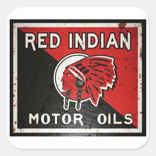 Adesivo Quadrado Red Indian Motor Oil, sinal de ferrugem. (Frente)