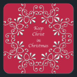 Adesivo Quadrado Red Keep Cristo in Christmas Sticker<br><div class="desc">Vinheta vermelha de "Manter Cristo no Natal".</div>