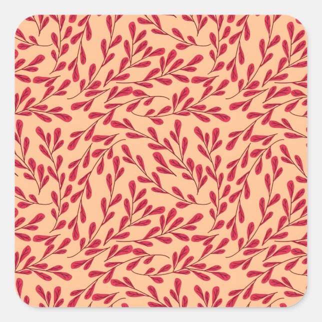 Adesivo Quadrado  Red Leafy Branches Seamless Pattern (Frente)