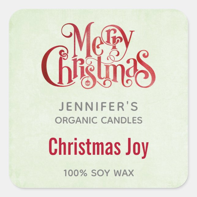 Adesivo Quadrado Red Merry Christmas Typografia Candle Business (Frente)