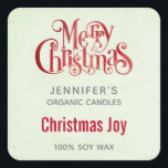 Adesivo Quadrado Red Merry Christmas Typografia Candle Business<br><div class="desc">Velas,  sabões ou adesivos de produtos de cozinha com um design tipográfico rico com fonte festiva em vermelho que diz Feliz Natal.</div>