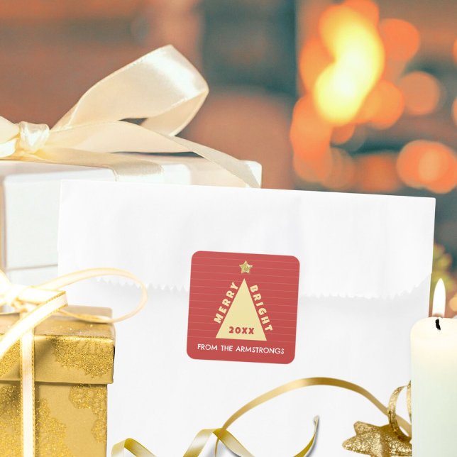 Adesivo Quadrado Red Minimalist Christmas Tree Name (Red Minimalist Christmas Tree Name Square Sticker ©Susanne Sachers - Sunny Mind 🌞)