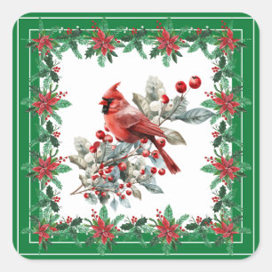 Adesivo Quadrado Red Mockingbird Poinsettia Green