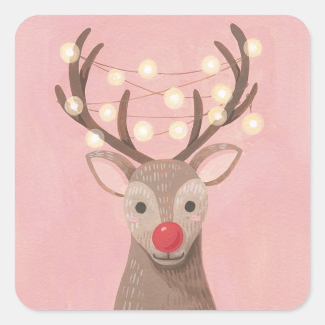 Adesivo Quadrado Red Nose Reindeer Natal (Frente)
