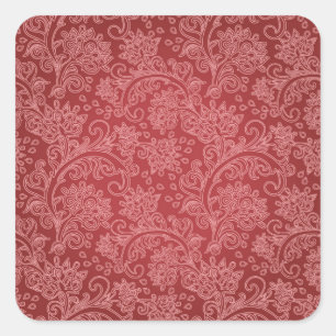 Adesivo Quadrado Red Paisley Damask Designer Floral Classic