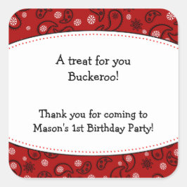 Adesivo Quadrado Red Paisley Favor Sticker Cowboy Western Label