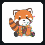 Adesivo Quadrado Red Panda Christmas Snow Winter Animais Pandas<br><div class="desc">O panda vermelho para suavidade com luzes justas. Animais engraçados com presentes e neve até as férias. Também é engraçado para o Natal em julho. Os Pandas Vermelhos são animais doces e perfeitos para o Natal.</div>