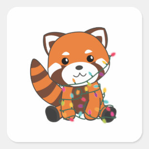 Adesivo Quadrado Red Panda Christmas Snow Winter Animais Pandas