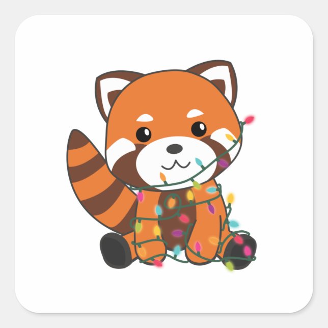 Adesivo Quadrado Red Panda Christmas Snow Winter Animais Pandas (Frente)