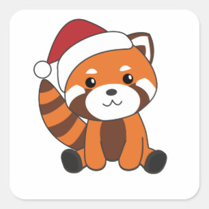 Adesivo Quadrado Red Panda Christmas Snow Winter Animais Pandas