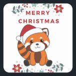 Adesivo Quadrado Red Panda Christmas Snow Winter Animais Pandas<br><div class="desc">O panda vermelho para suavidade com luzes justas. Animais engraçados com presentes e neve até as férias. Também é engraçado para o Natal em julho. Os Pandas Vermelhos são animais doces e perfeitos para o Natal.</div>