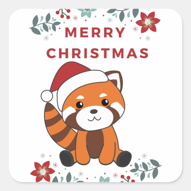 Adesivo Quadrado Red Panda Christmas Snow Winter Animais Pandas (Frente)