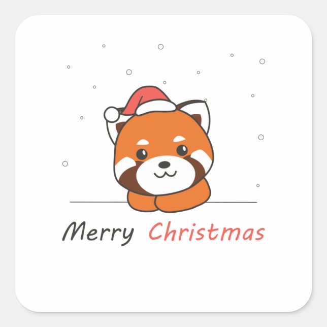 Adesivo Quadrado Red Panda Christmas Snow Winter Animals Pandas (Frente)