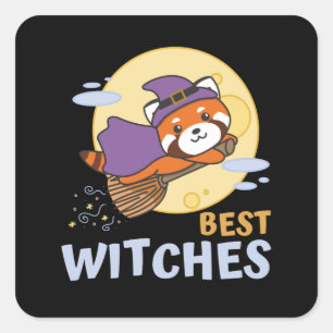 Adesivo Quadrado Red Panda Halloween Crianças Bruxas Melhores Bruxa