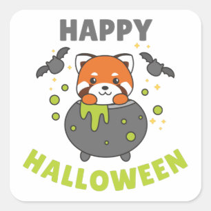 Adesivo Quadrado Red Panda Happy Halloween Cauldron Bat Square Stic