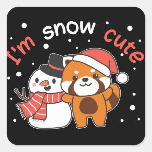 Adesivo Quadrado Red Panda I'm Snow Cute Snowman Snow Pun Square St