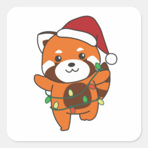 Adesivo Quadrado Red Panda Natal Animais de inverno Red Pandas Squa