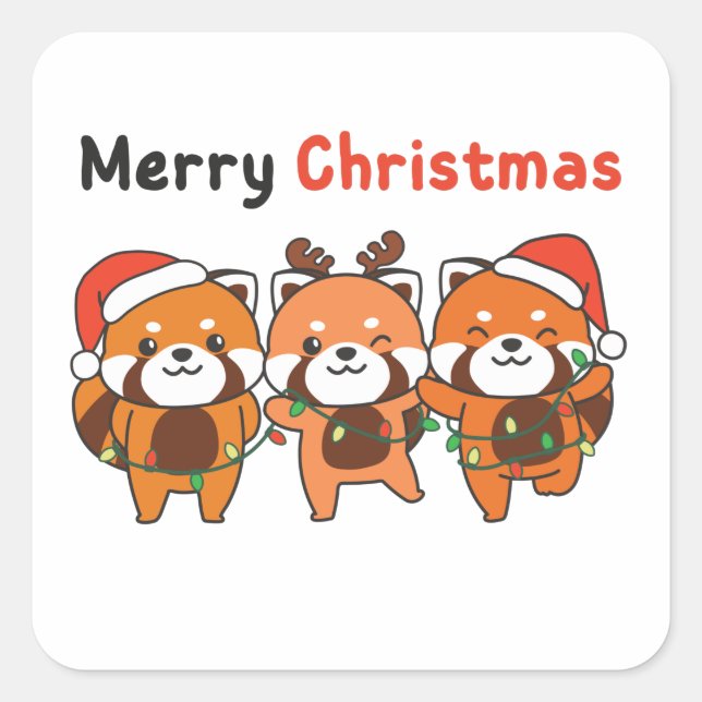 Adesivo Quadrado Red Panda Natal Pandas Vermelhas Feliz Natal (Frente)