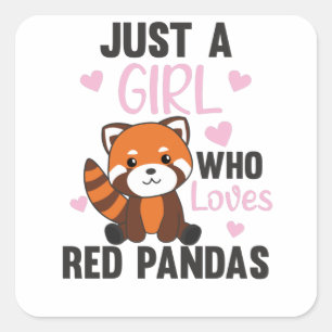 Adesivo Quadrado Red Pandas Girl ama Red Panda Kawaii Cuecas
