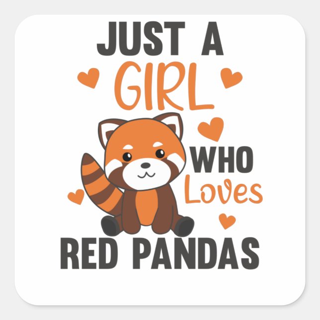 Adesivo Quadrado Red Pandas Girl ama Red Panda Kawaii Cuecas (Frente)