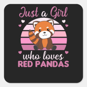 Adesivo Quadrado Red Pandas Girl ama Red Panda Kawaii Cuecas