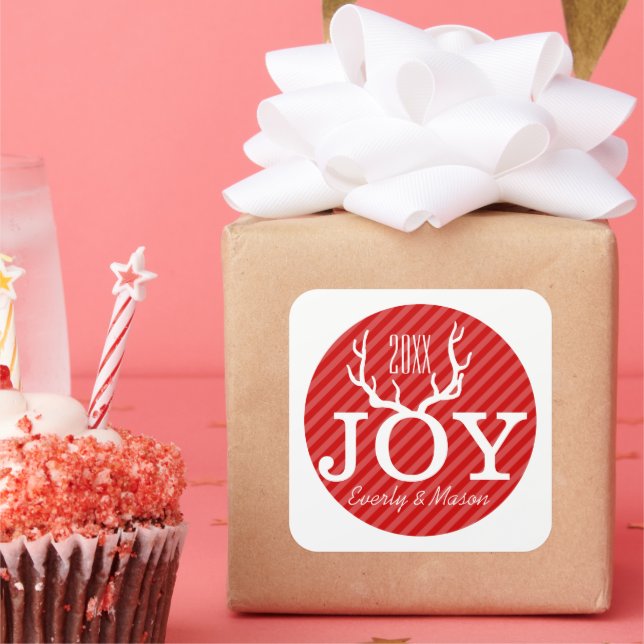 Adesivo Quadrado Red Pink Strike Deer Antlers Joy Natal (Festa)