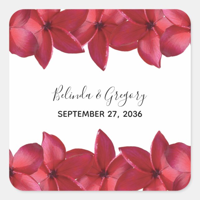 Adesivo Quadrado Red Plumeria Frangipani Wedding (Frente)