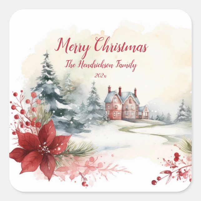 Adesivo Quadrado Red Poinsettias Green Pine Treine Natal (Frente)