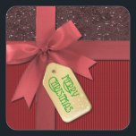 Adesivo Quadrado Red Ribbon Merry Christmas Gifkers<br><div class="desc">*Personalizar adicionando texto.</div>